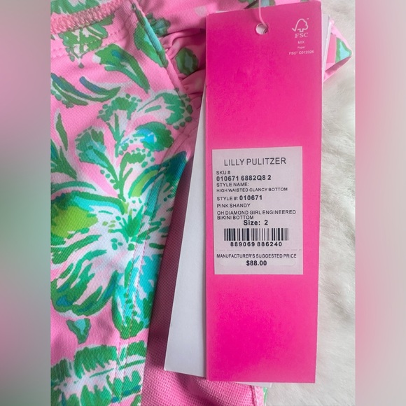 NWT Lilly Pulitzer High Waisted Clancy Bottom Pink Shandy Bikini Bottom - size 2 - Picture 7 of 9